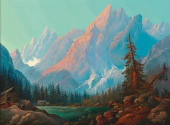 Alta montagna con neve e lago